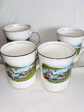 Vintage Fort Nelson BC Souvenir Coffee Cup Saucer Set of 4 Elizabethan China